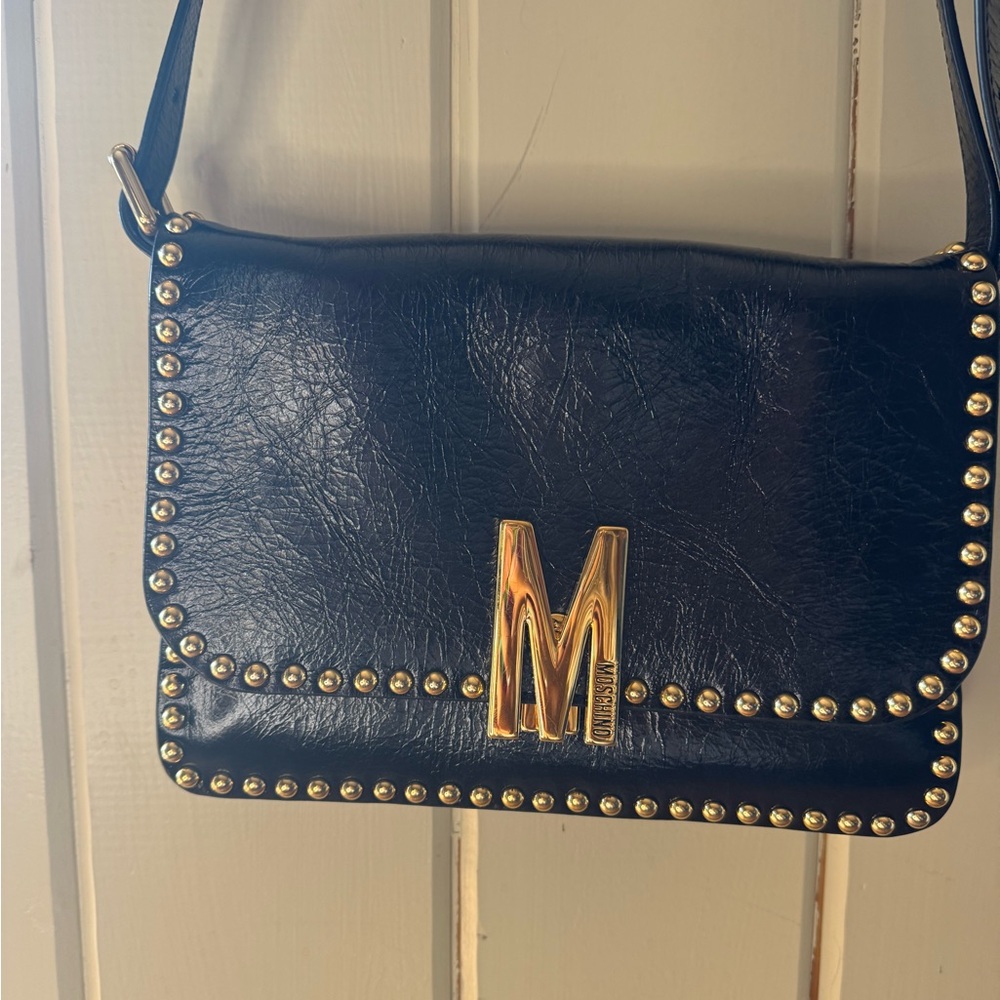Moschino Black Shoulder Bag with Gold Studs